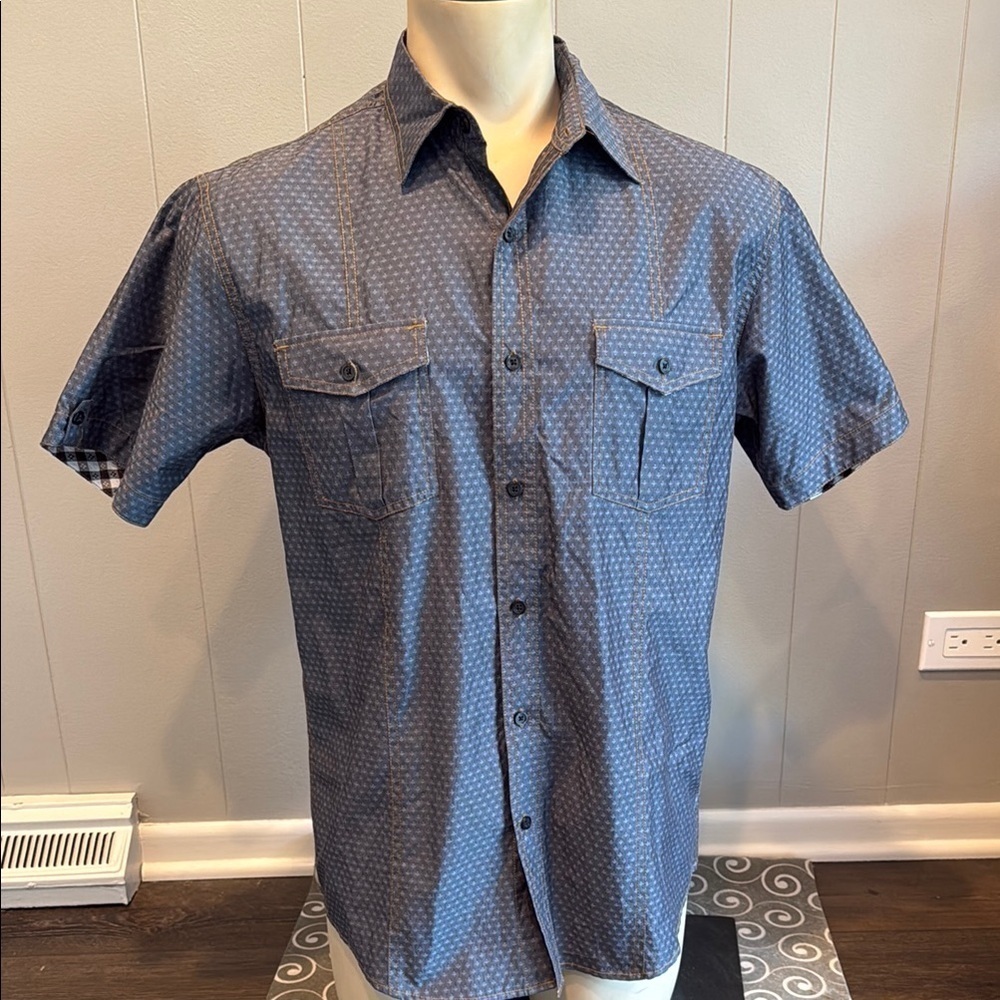 Age of Wisdom Men’s Large Blue Casual Button Down Shirt with Classic Collar